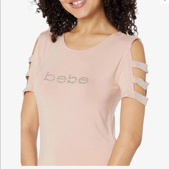 SOLD - Bebe Logo Tee - Cutout Sleeves - Misty Pink - NWT - Picture 2 of 12